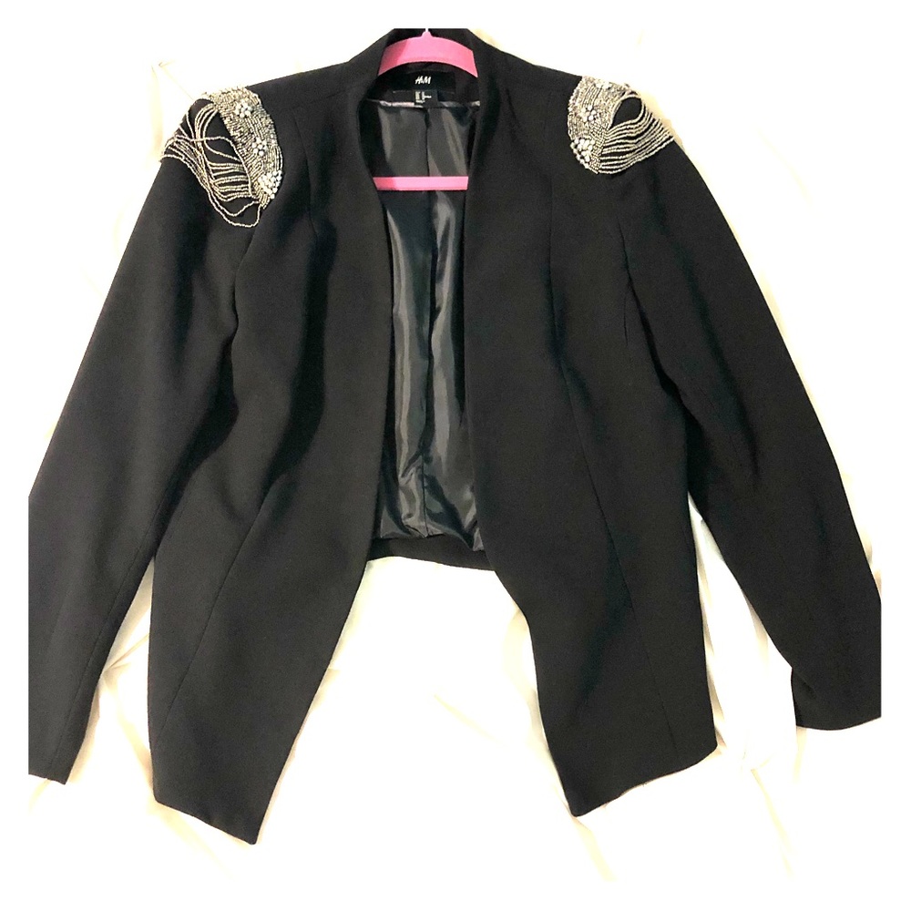 Black Blazer with Embellished  Shoulder